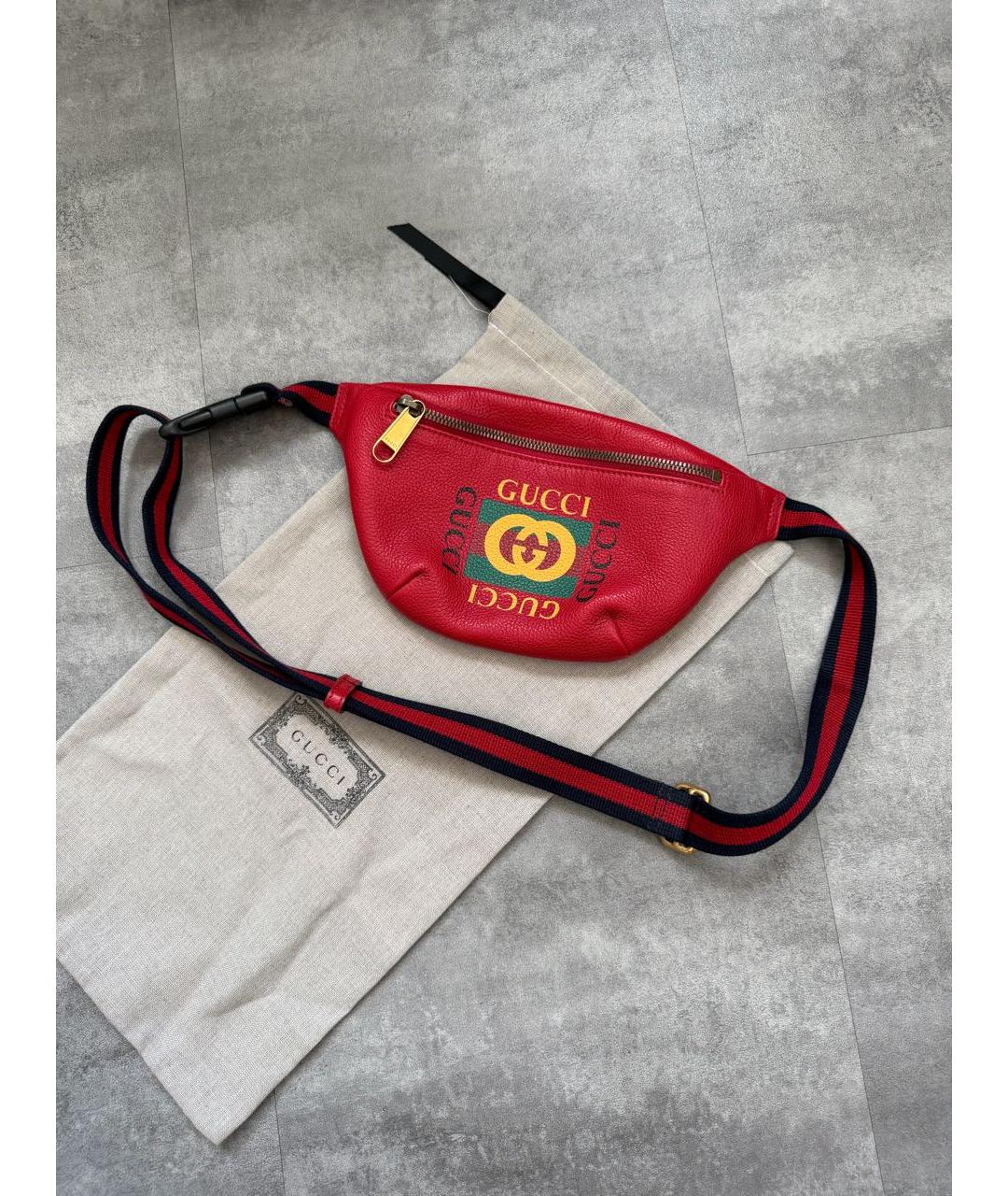GUCCI Красная кожаная поясная сумка, фото 9
