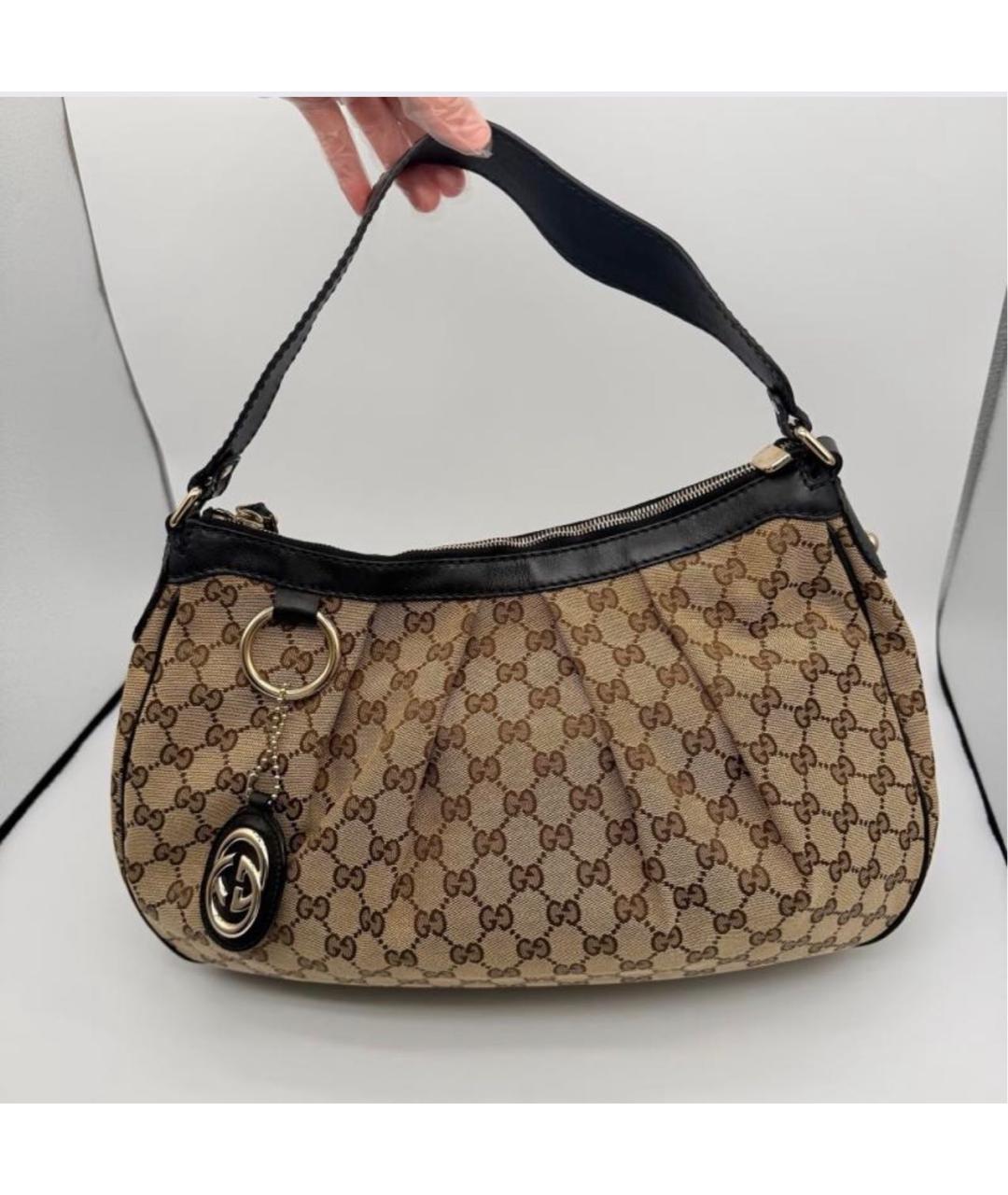 GUCCI Коричневая тканевая сумка с короткими ручками, фото 2