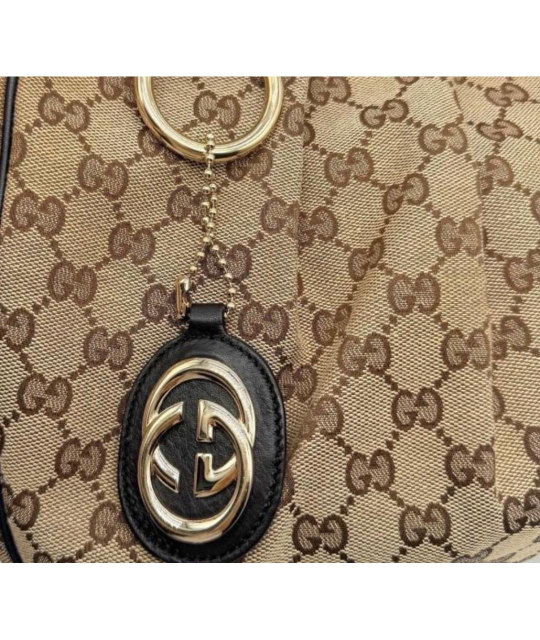 GUCCI Коричневая тканевая сумка с короткими ручками, фото 7
