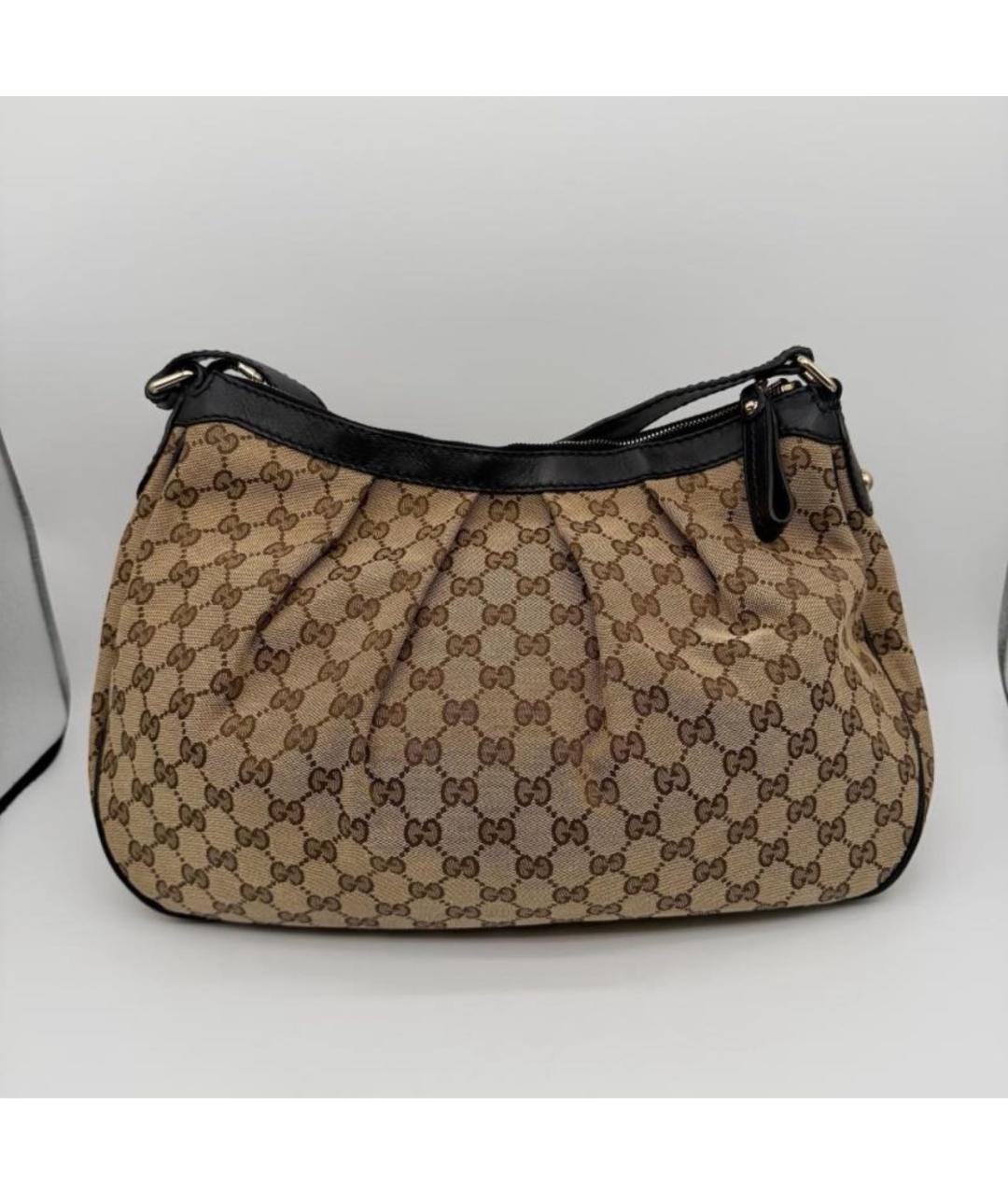 GUCCI Коричневая тканевая сумка с короткими ручками, фото 3