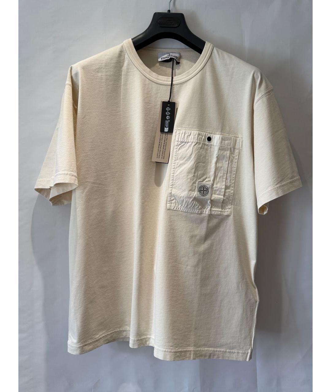 STONE ISLAND Бежевая хлопковая футболка, фото 5
