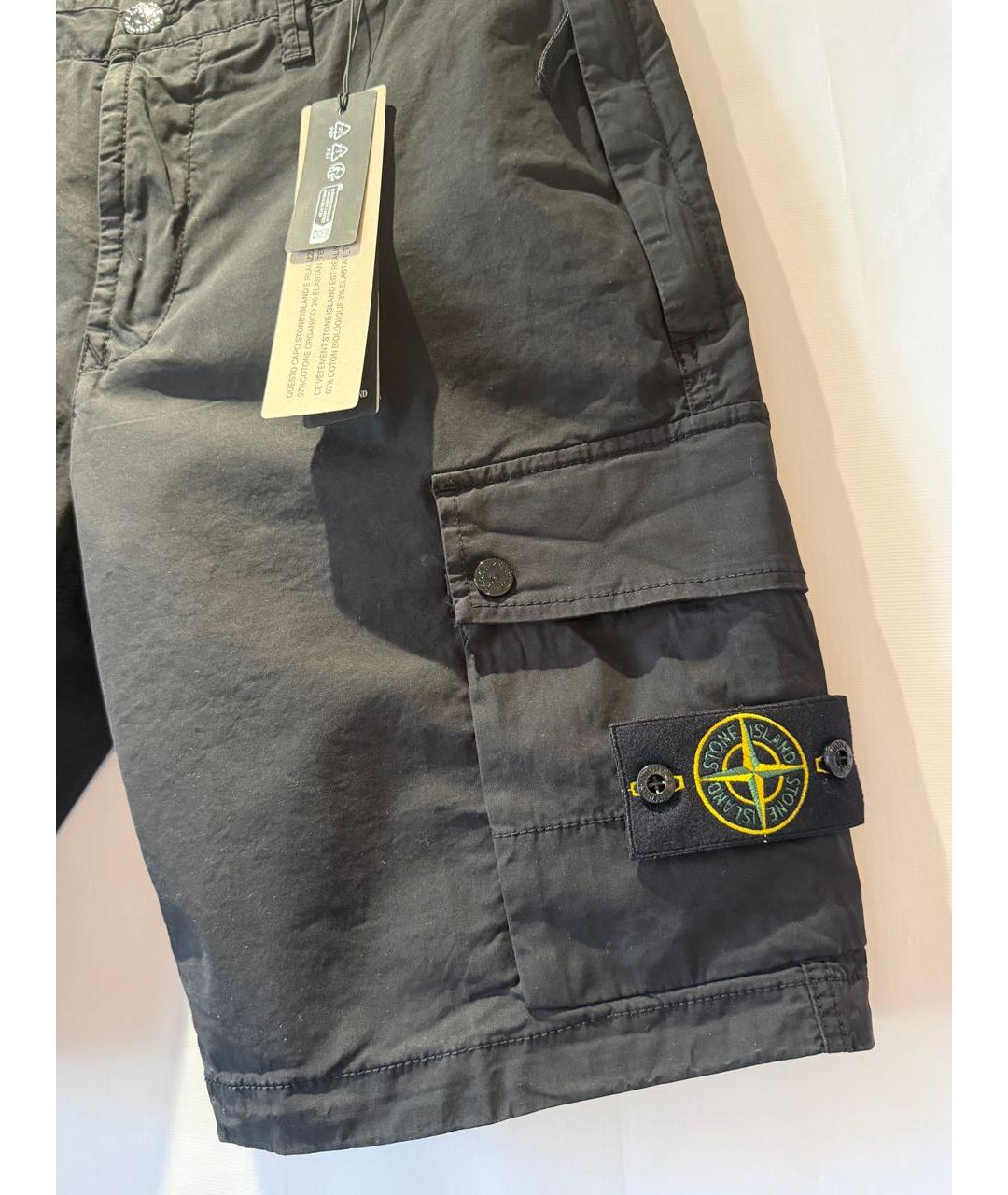 STONE ISLAND Черные хлопковые шорты, фото 2