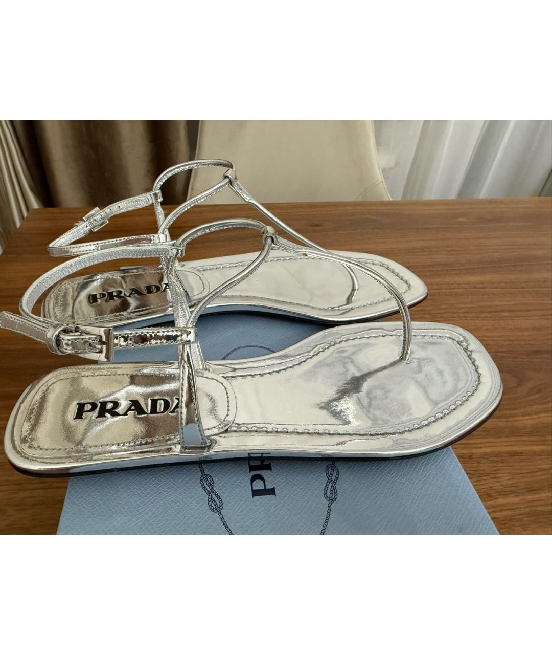 PRADA Серебряные кожаные сандалии, фото 6