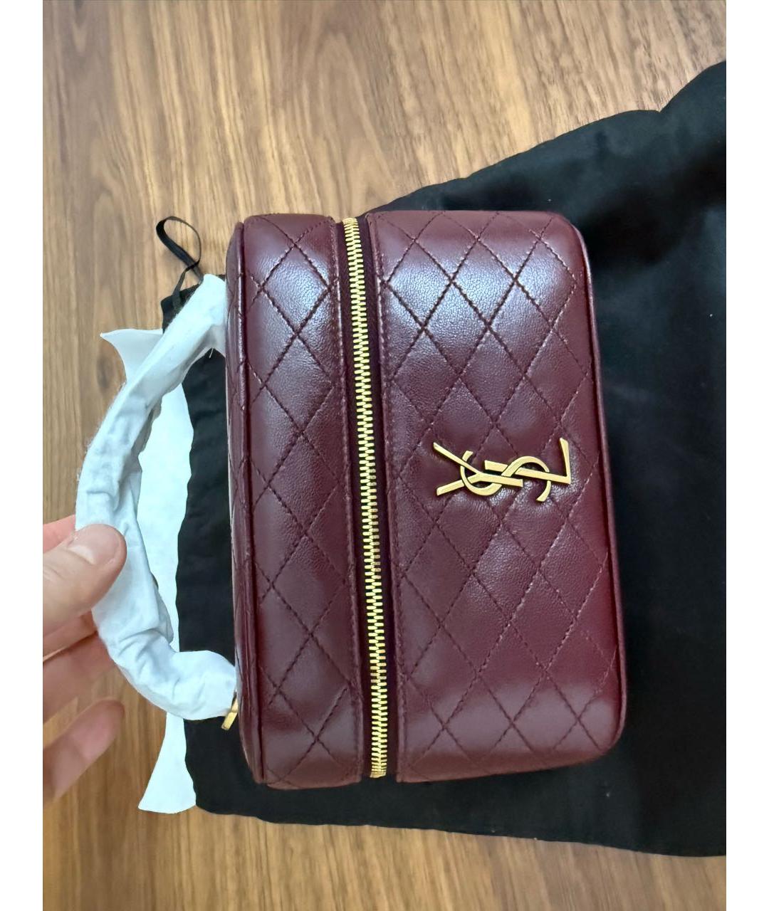 SAINT LAURENT Бордовая кожаная сумка через плечо, фото 5