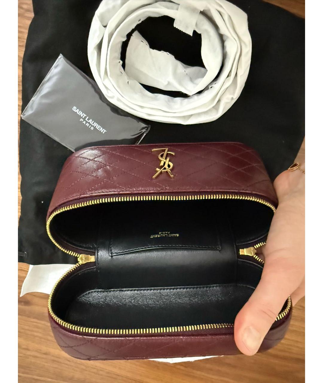 SAINT LAURENT Бордовая кожаная сумка через плечо, фото 4