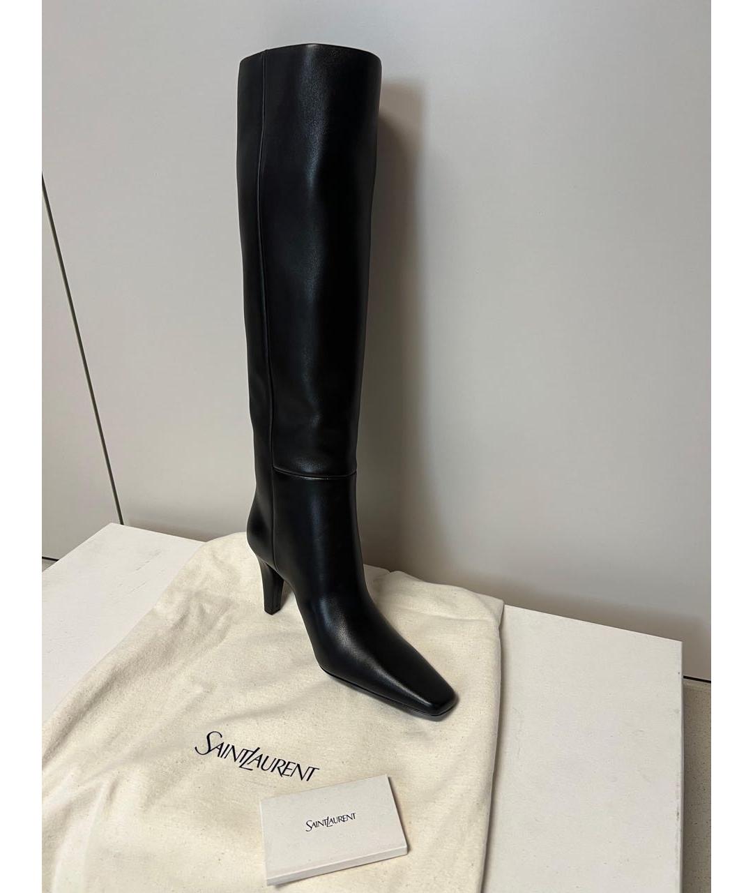SAINT LAURENT Черные кожаные сапоги, фото 2