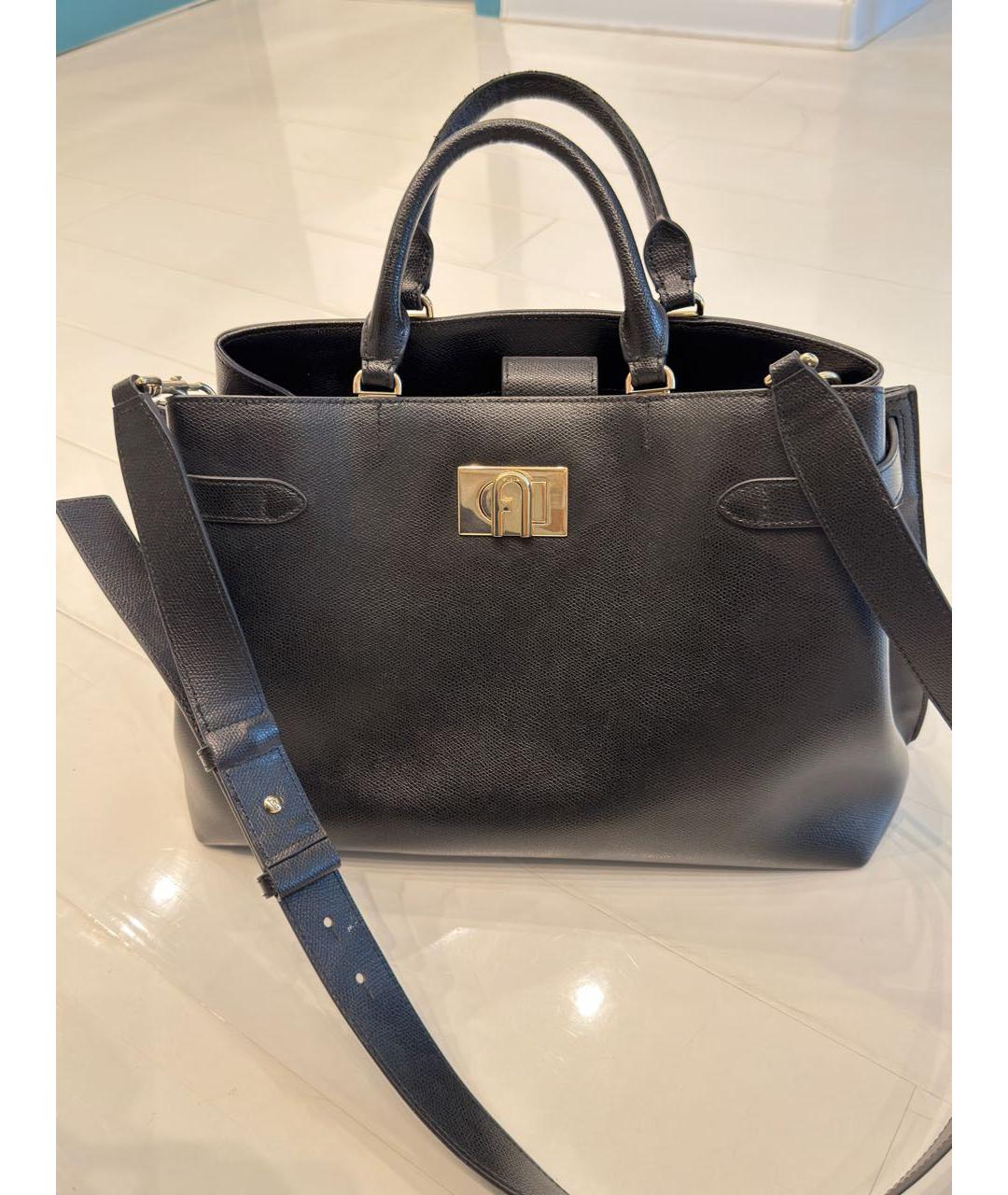 FURLA Черная кожаная сумка тоут, фото 2