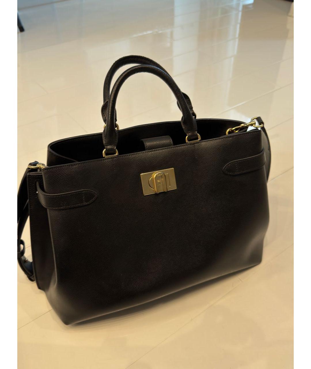 FURLA Черная кожаная сумка тоут, фото 3