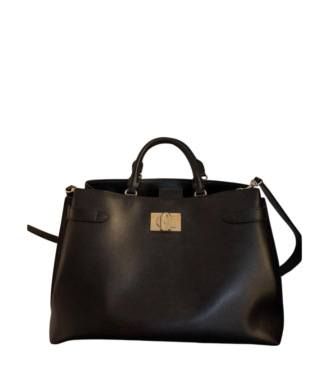 FURLA Черная кожаная сумка тоут, фото 1