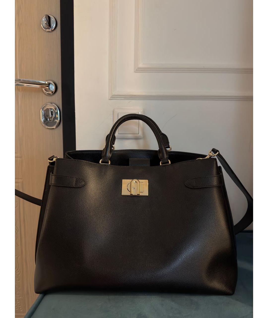 FURLA Черная кожаная сумка тоут, фото 5