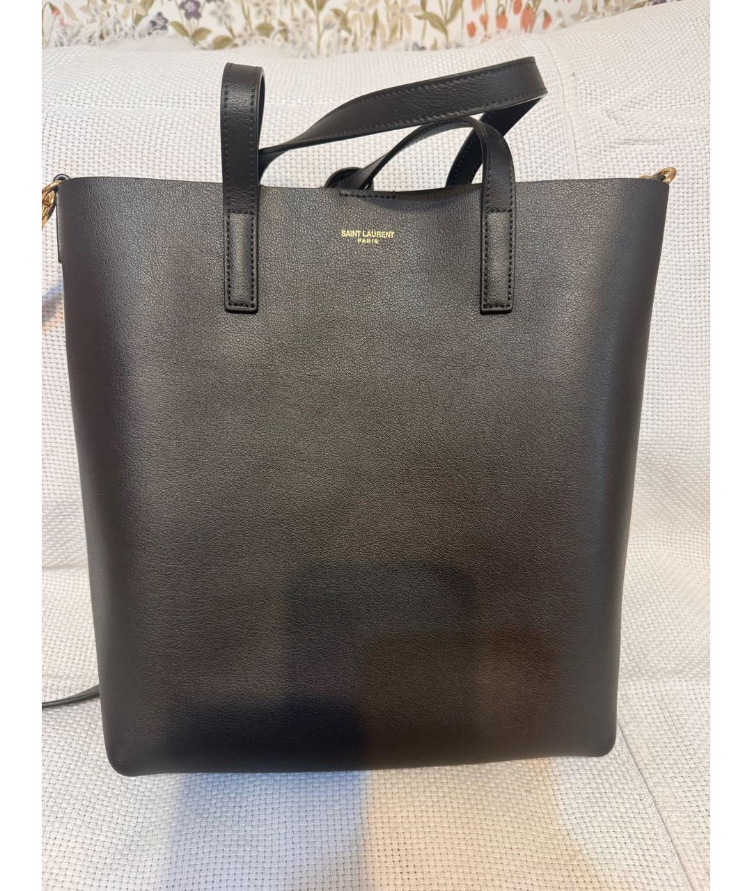 SAINT LAURENT Коричневая кожаная сумка тоут, фото 5