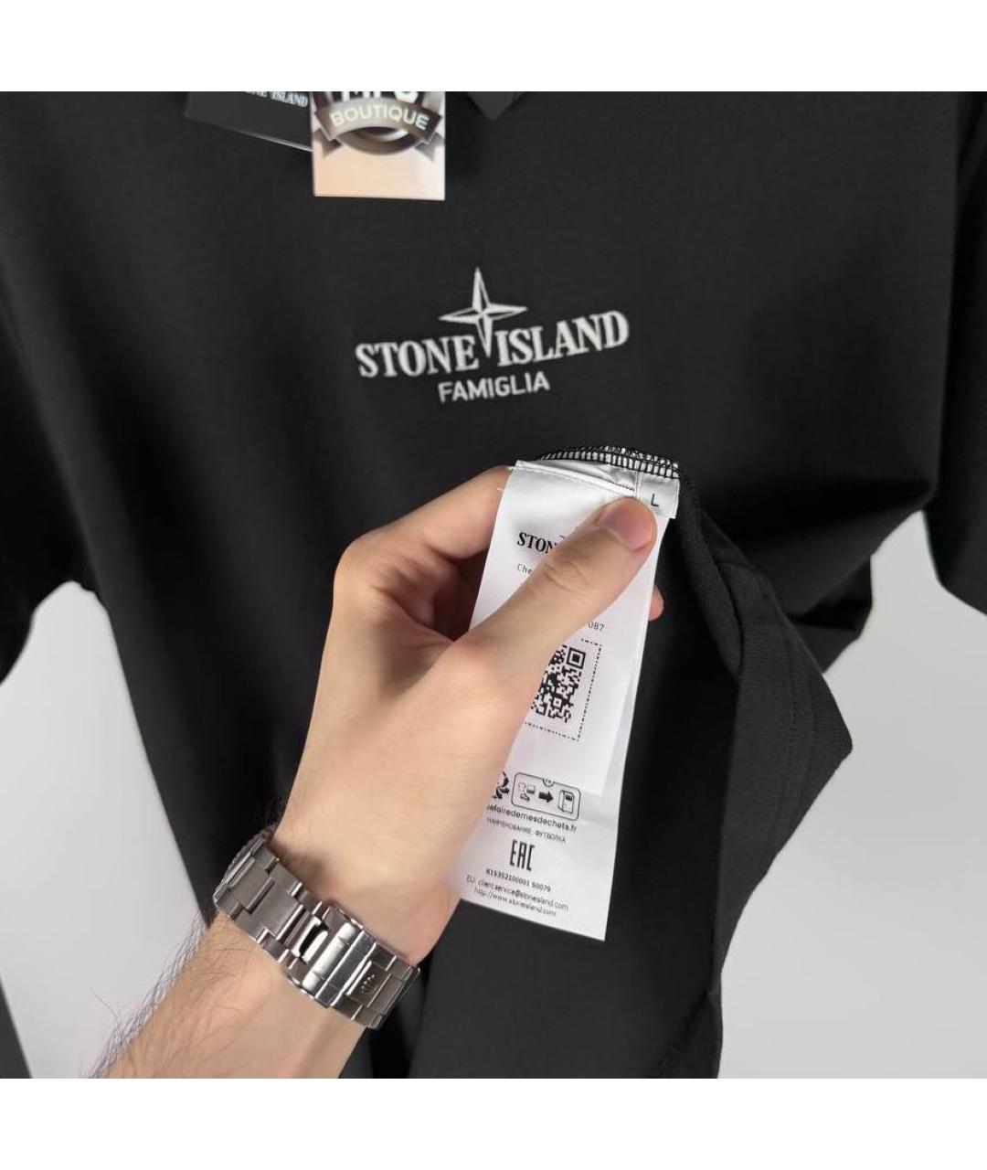 STONE ISLAND Черная хлопковая футболка, фото 5