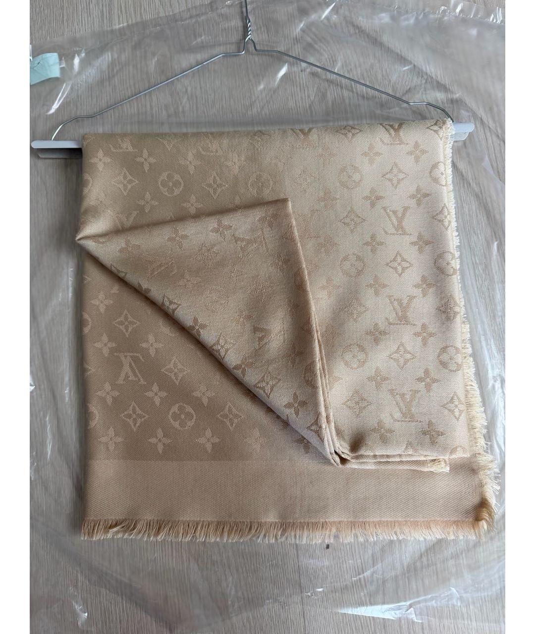 LOUIS VUITTON Золотой шерстяной платок, фото 4