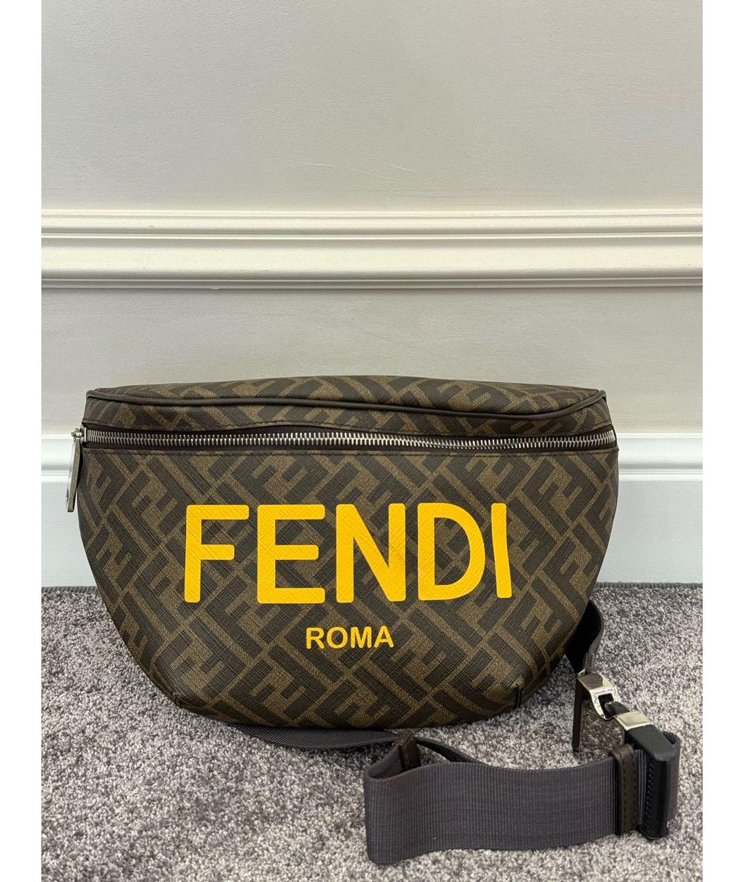 FENDI Коричневая канва поясная сумка, фото 5
