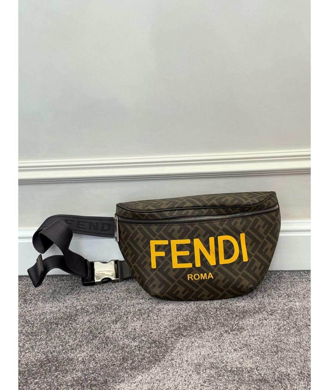 FENDI Коричневая канва поясная сумка, фото 3