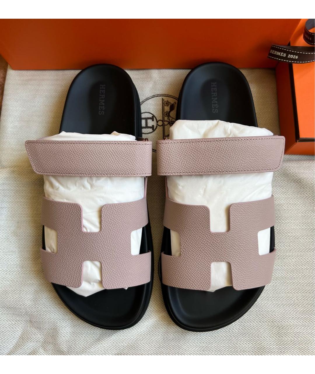 HERMES Розовые кожаные сандалии, фото 5