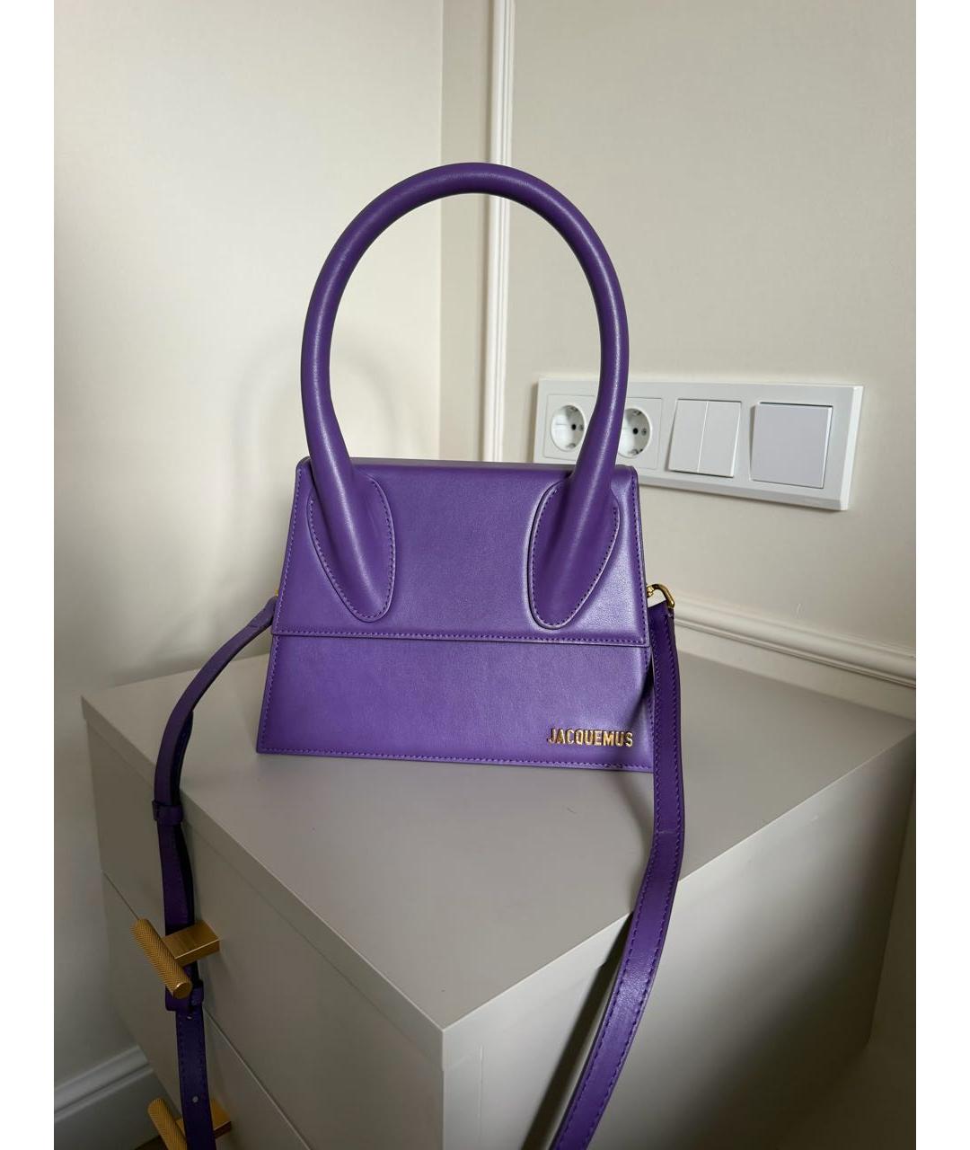 JACQUEMUS Фиолетовая кожаная сумка с короткими ручками, фото 5