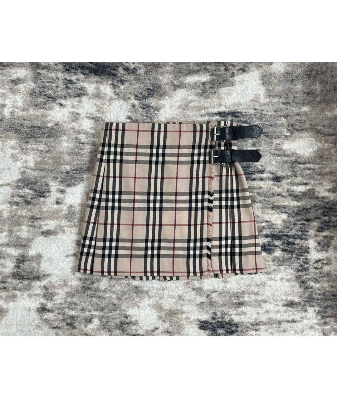 BURBERRY Бежевая шерстяная юбка мини, фото 2