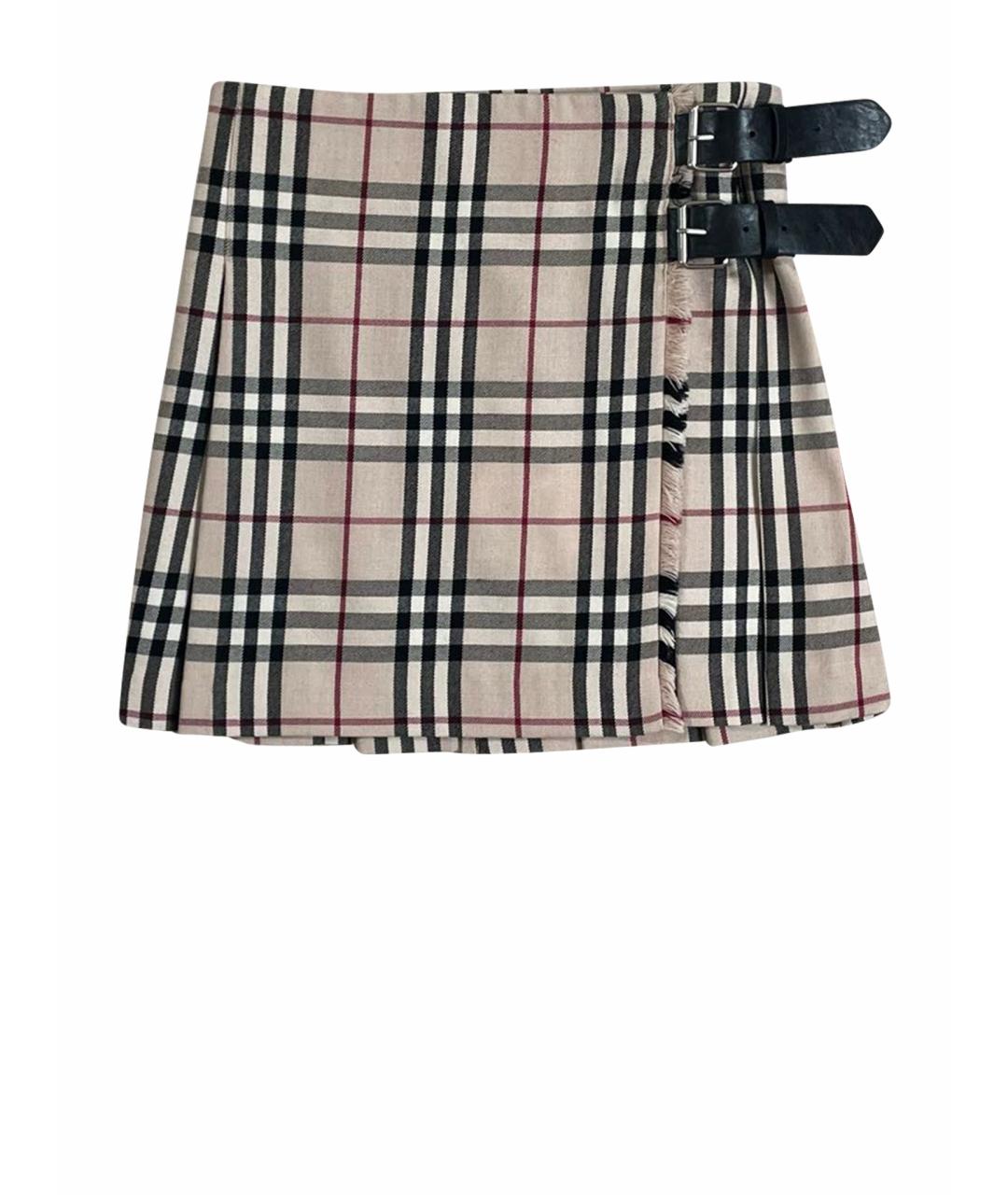 BURBERRY Бежевая шерстяная юбка мини, фото 1