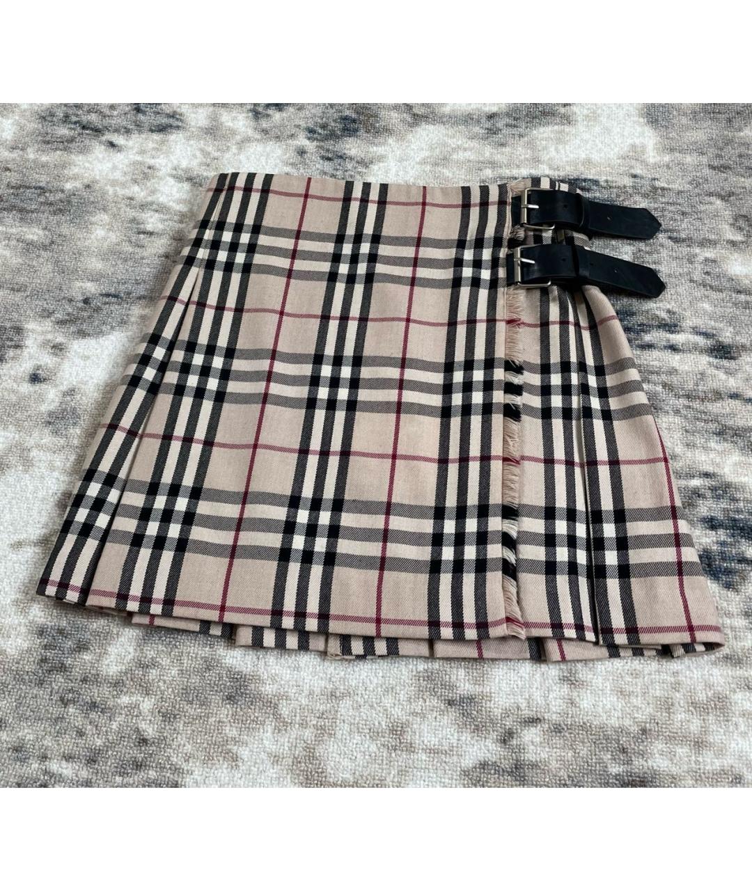 BURBERRY Бежевая шерстяная юбка мини, фото 3