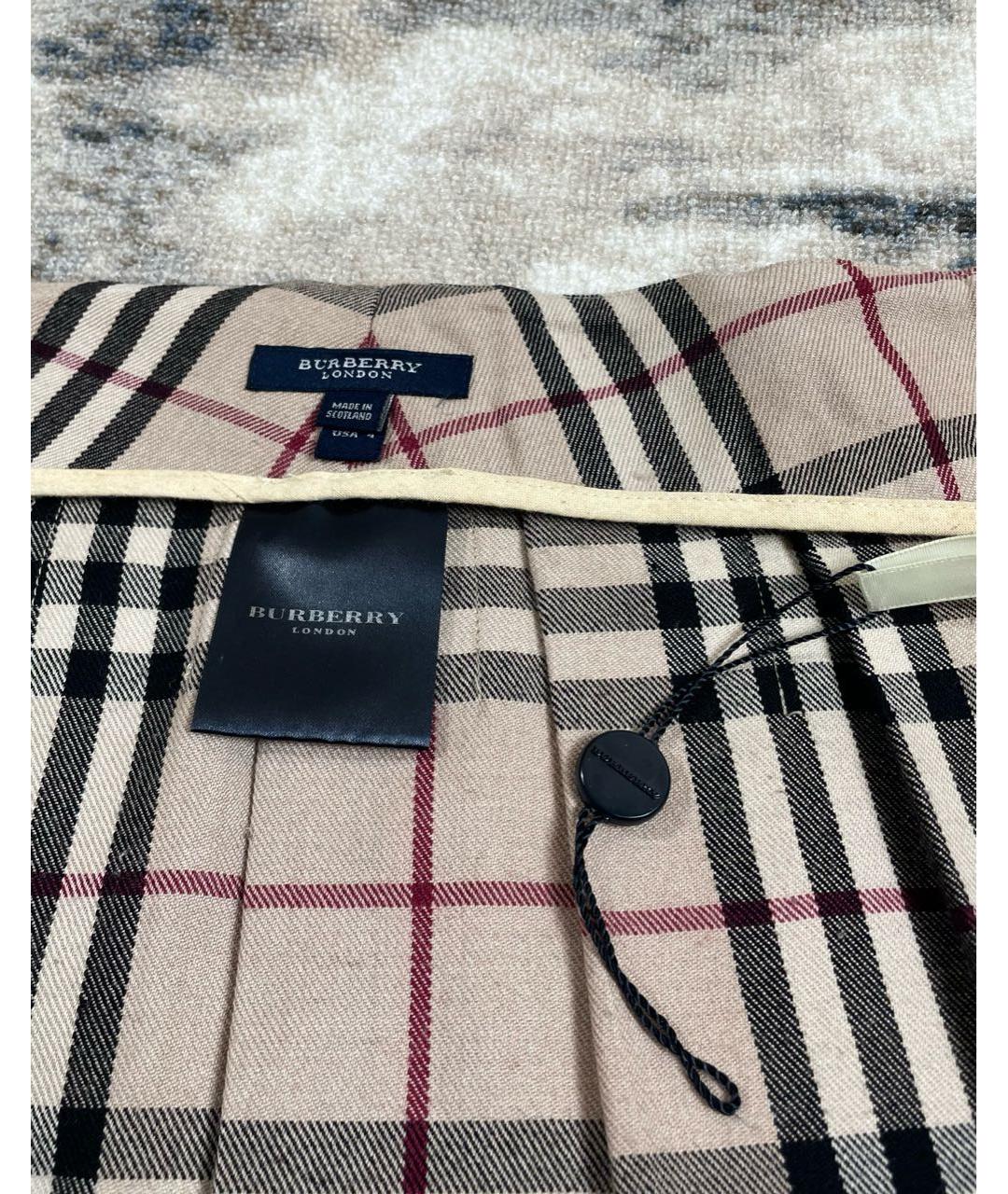 BURBERRY Бежевая шерстяная юбка мини, фото 5