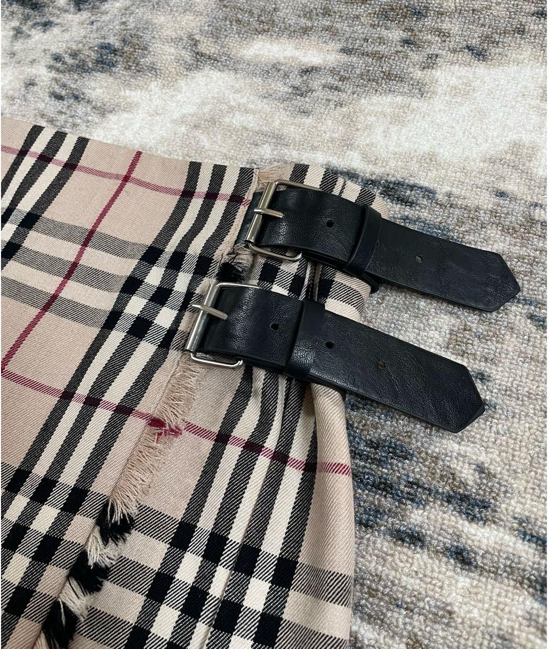 BURBERRY Бежевая шерстяная юбка мини, фото 4