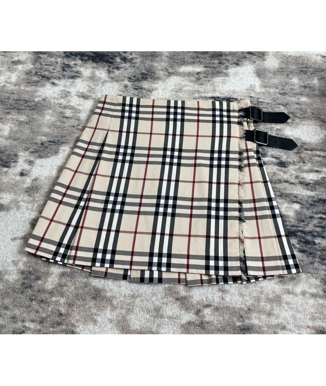 BURBERRY Бежевая хлопковая юбка мини, фото 3