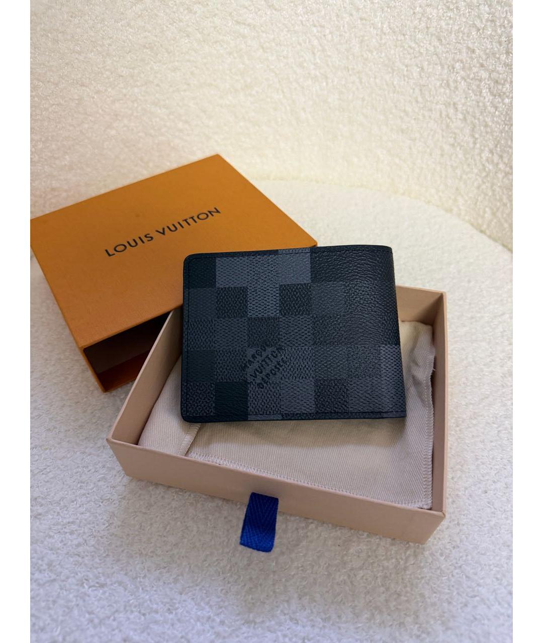 LOUIS VUITTON Черный кожаный кошелек, фото 4