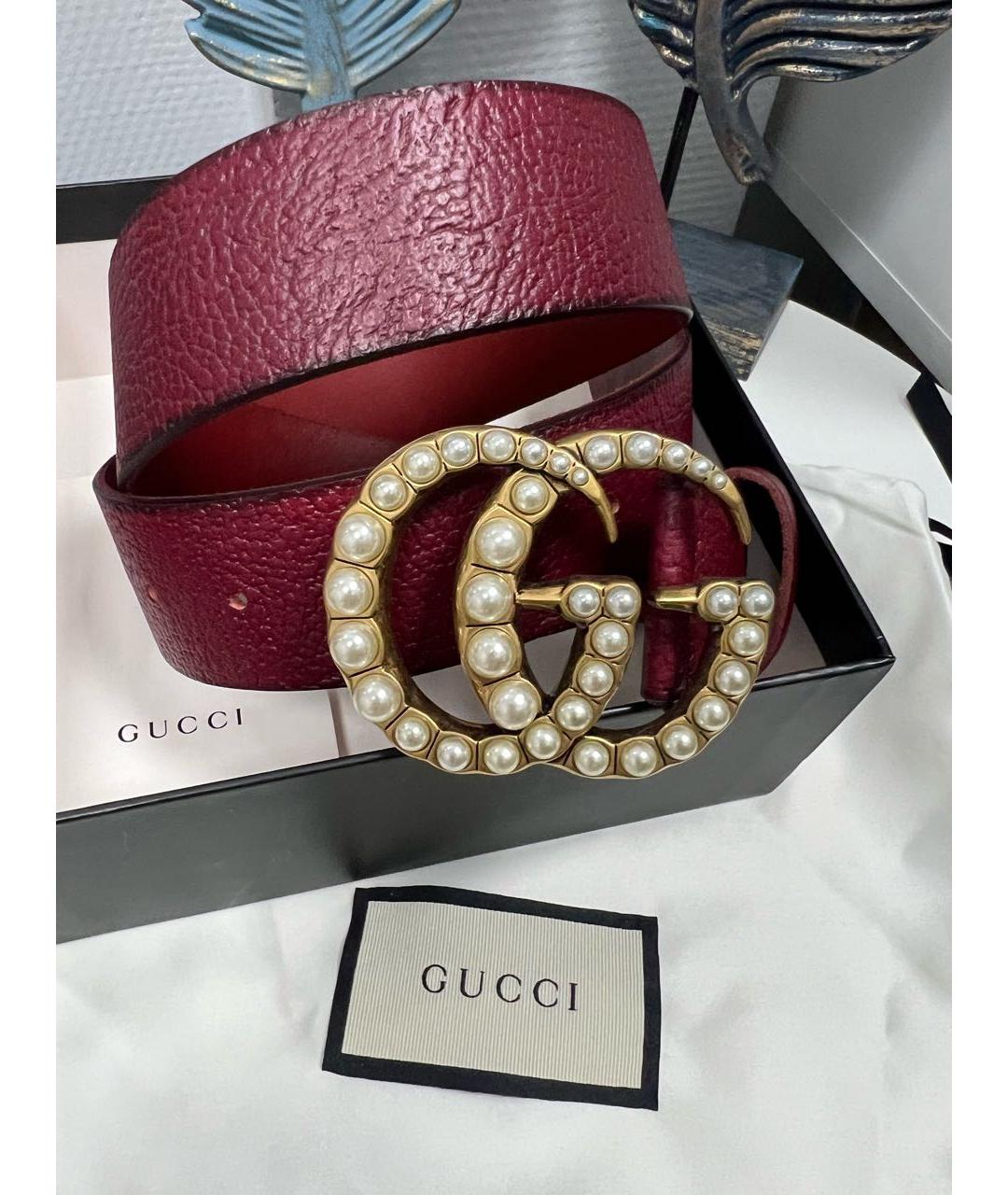 GUCCI Бордовый кожаный ремень, фото 4