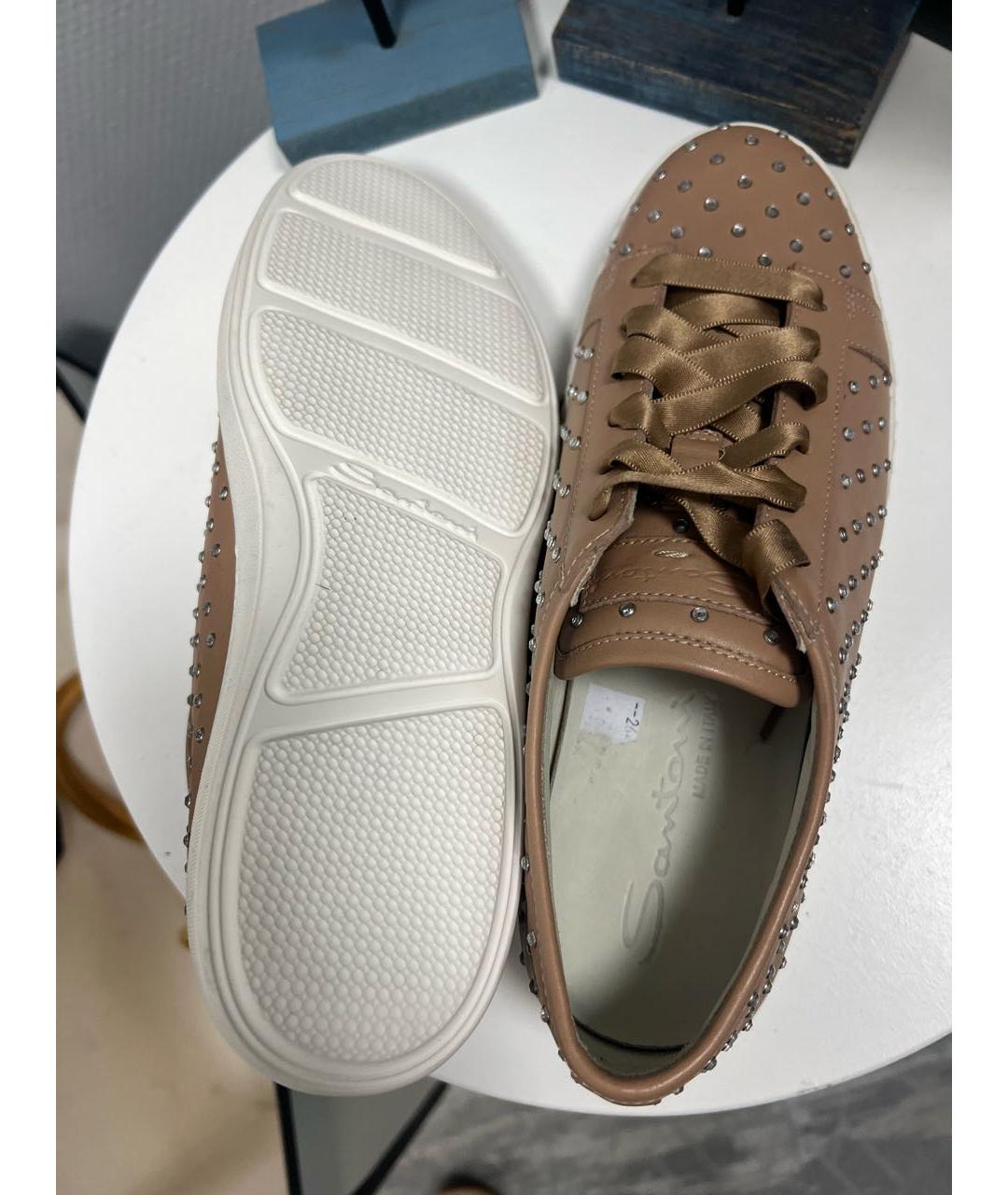 SANTONI Бежевые кожаные ботинки, фото 4