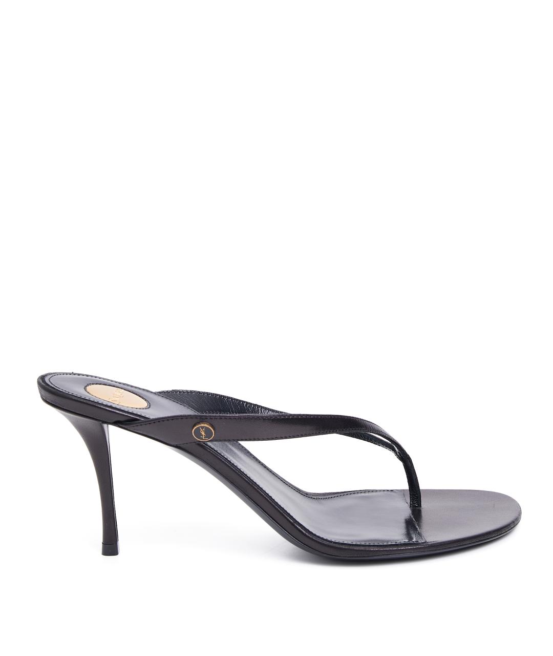 SAINT LAURENT Черные кожаные мюли, фото 1