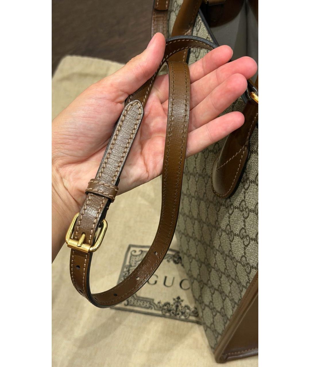 GUCCI Коричневая канва сумка с короткими ручками, фото 5