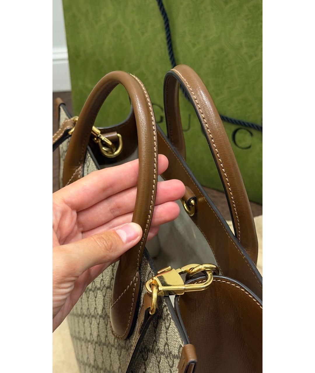 GUCCI Коричневая канва сумка с короткими ручками, фото 6