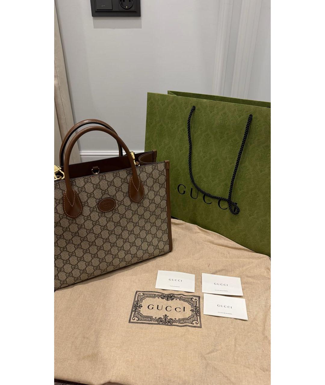 GUCCI Коричневая канва сумка с короткими ручками, фото 8