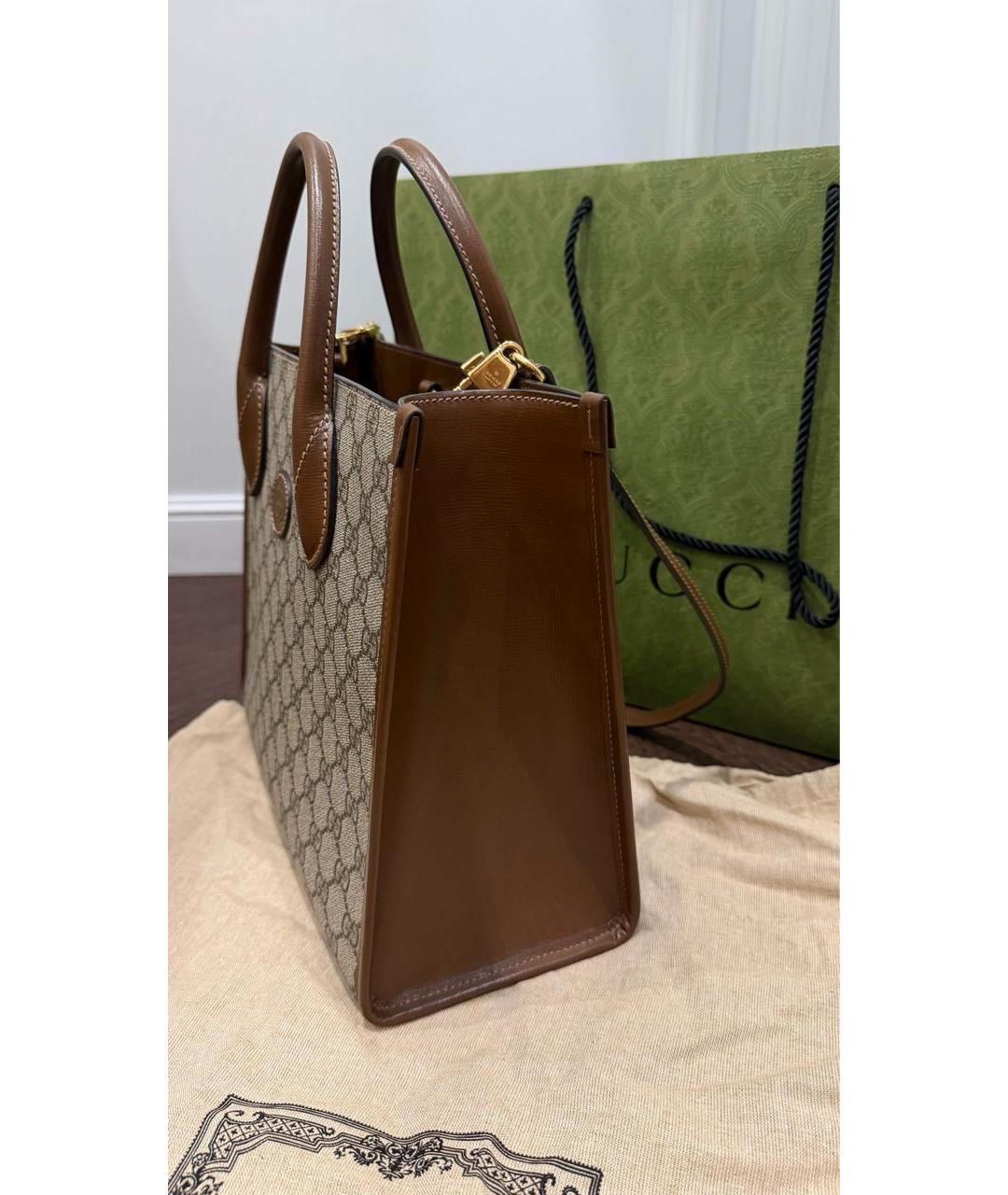 GUCCI Коричневая канва сумка с короткими ручками, фото 2