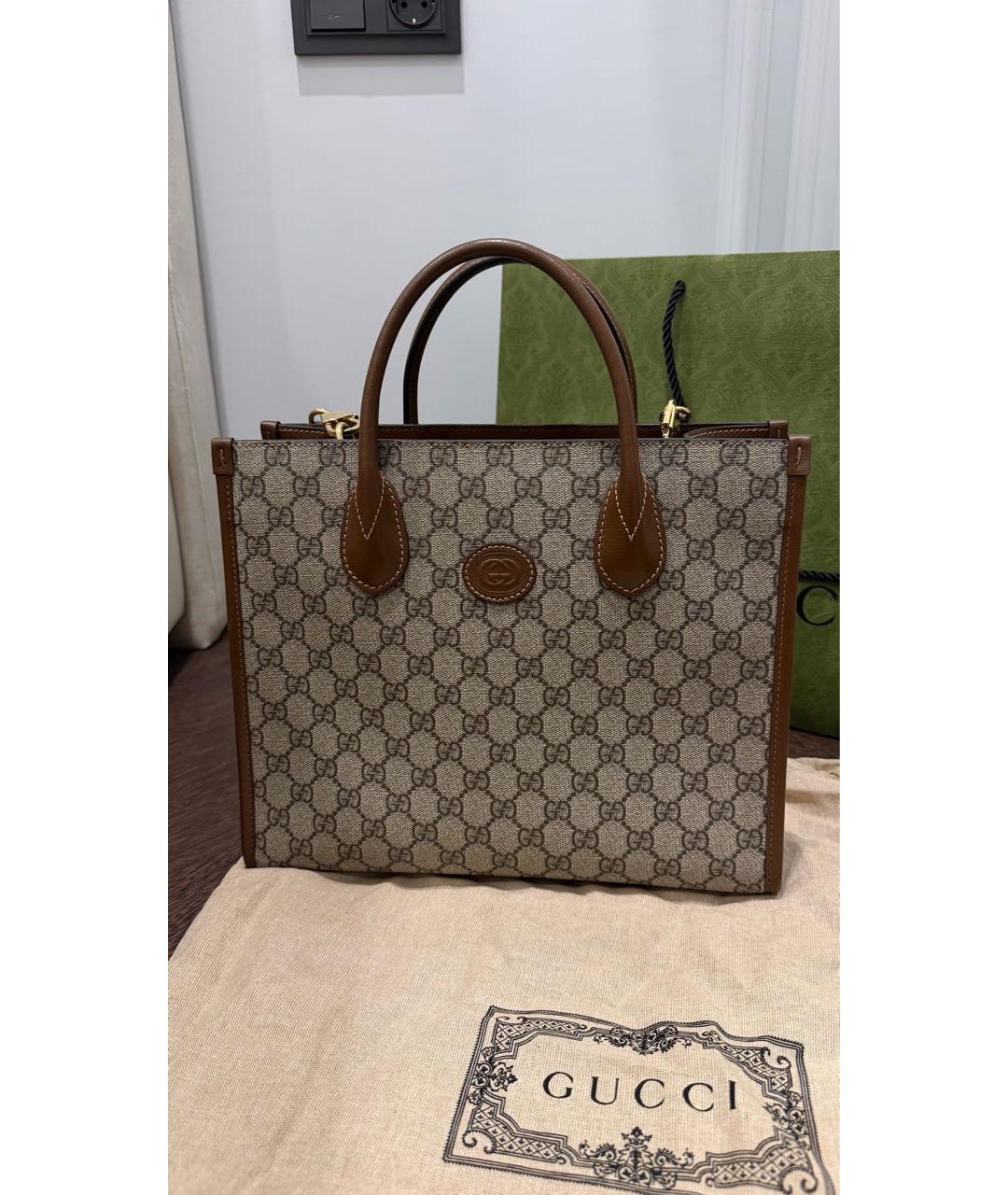 GUCCI Коричневая канва сумка с короткими ручками, фото 9