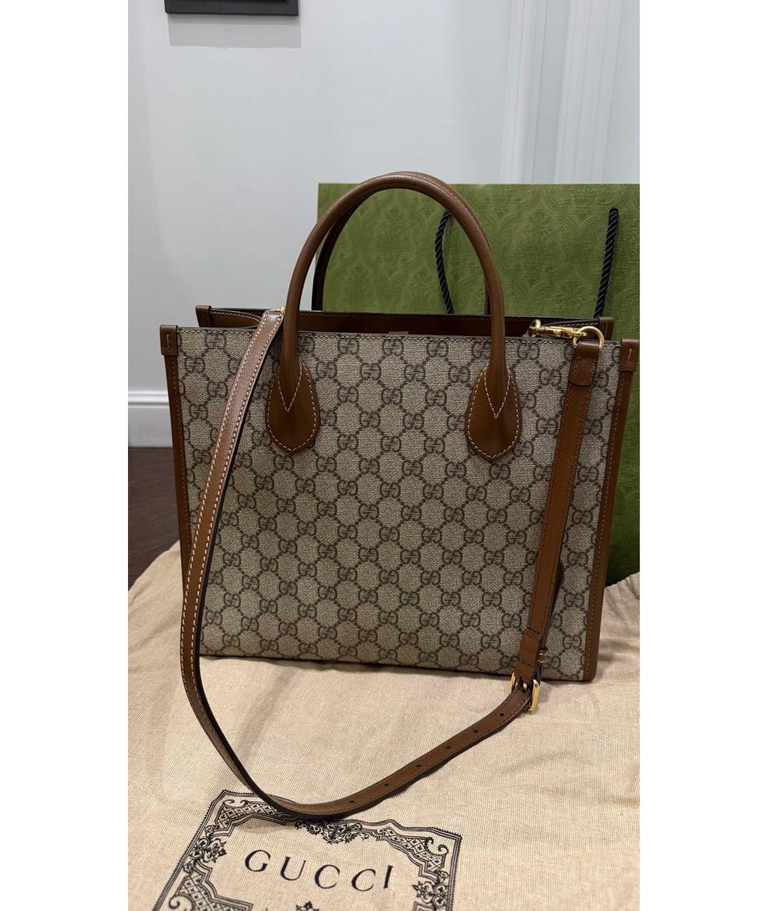 GUCCI Коричневая канва сумка с короткими ручками, фото 3
