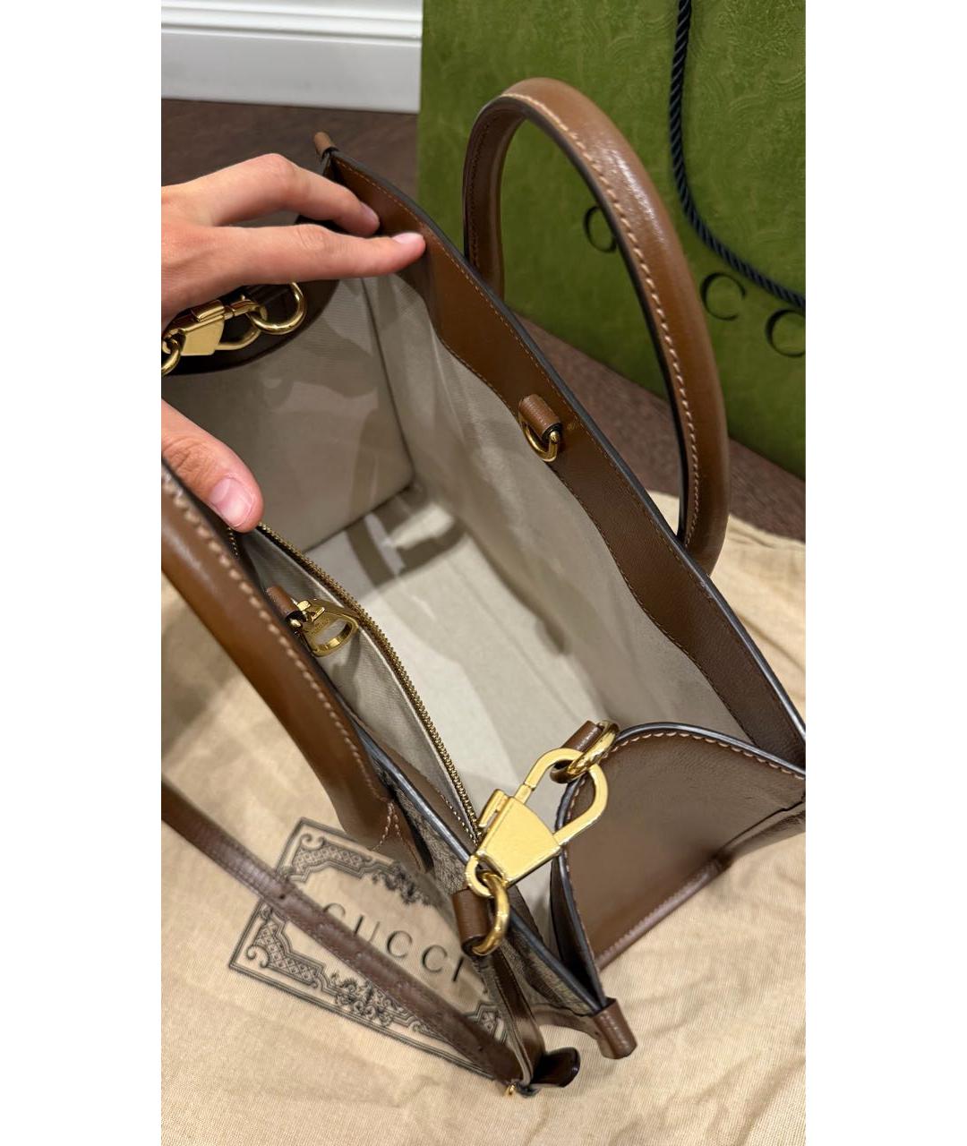 GUCCI Коричневая канва сумка с короткими ручками, фото 4