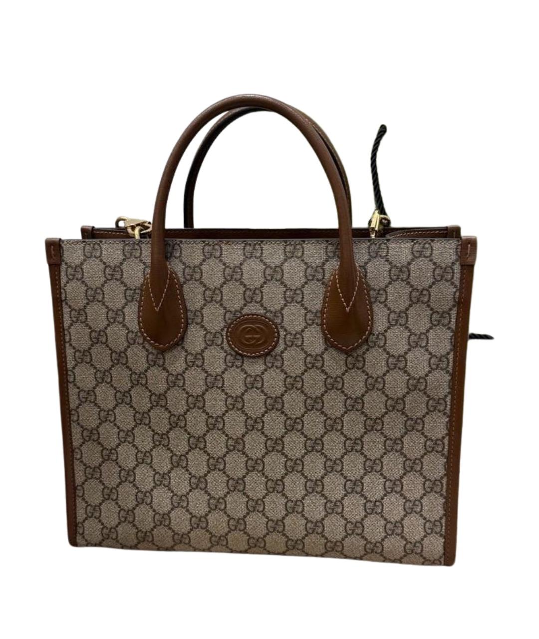 GUCCI Коричневая канва сумка с короткими ручками, фото 1