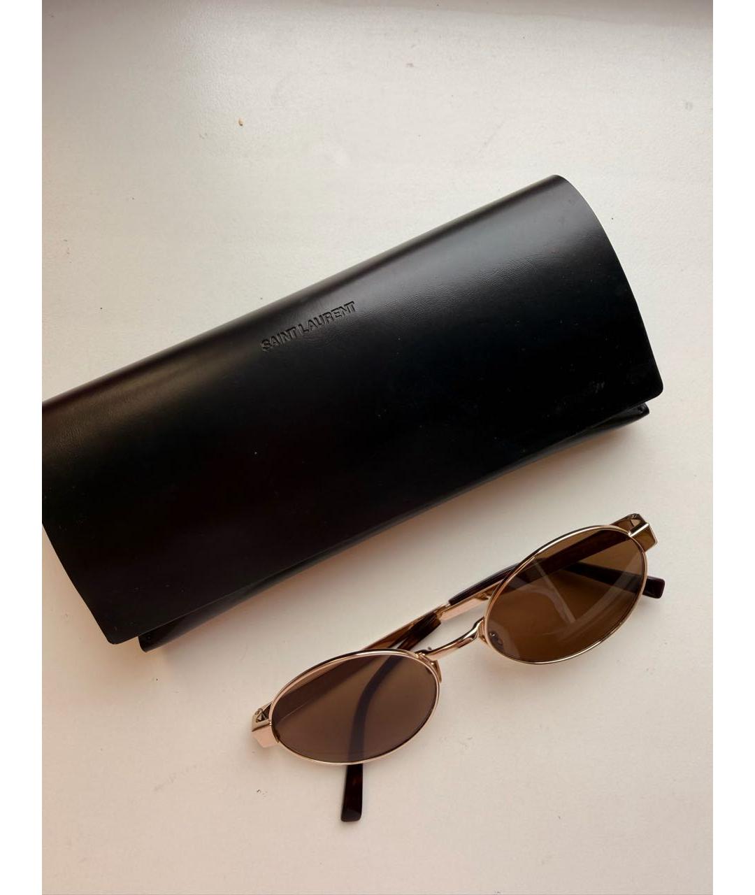 SAINT LAURENT Золотые металлические солнцезащитные очки, фото 3