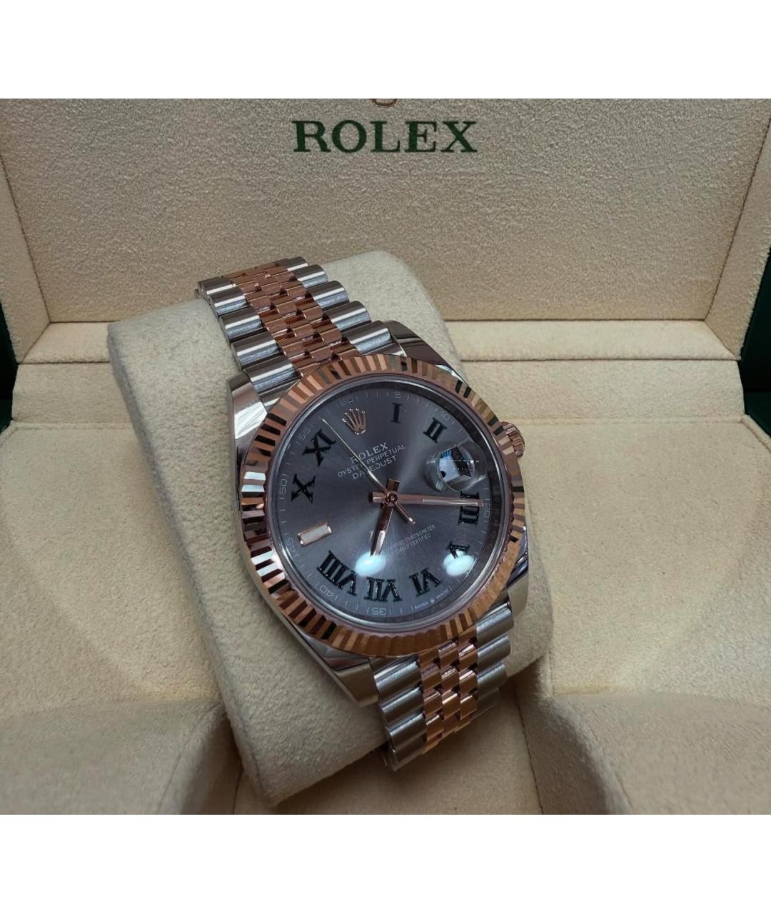 ROLEX Серые часы из розового золота, фото 5