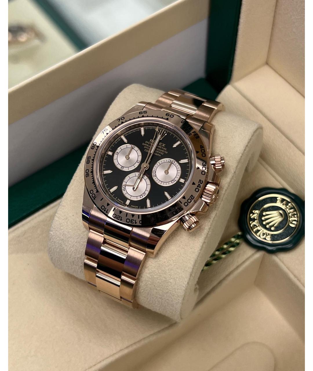 ROLEX Черные часы из розового золота, фото 3