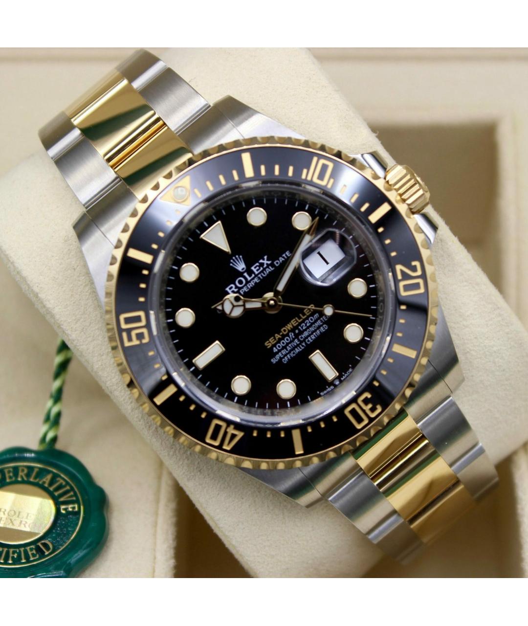 ROLEX Черные часы из желтого золота, фото 2