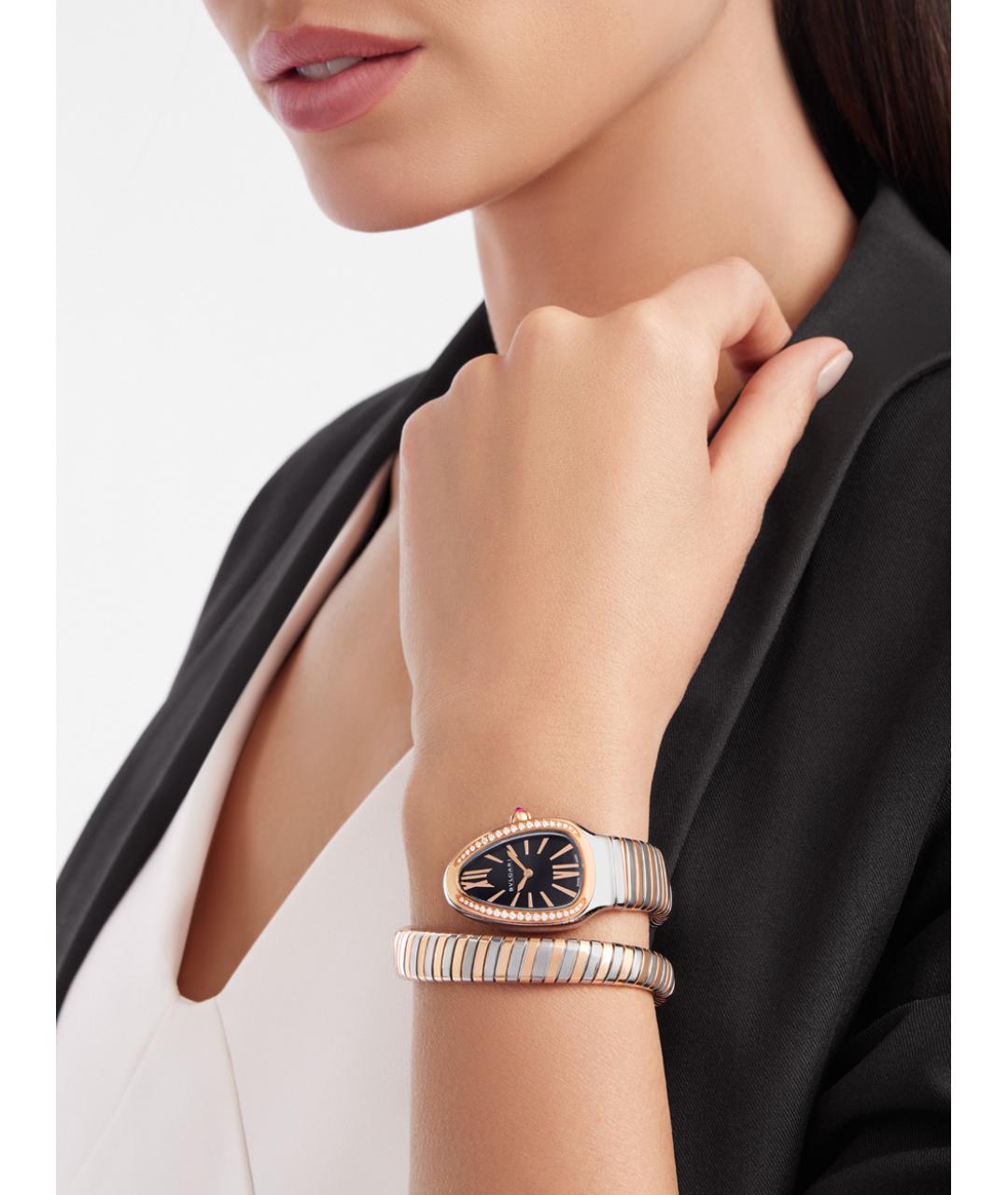 BVLGARI Черные часы из розового золота, фото 9