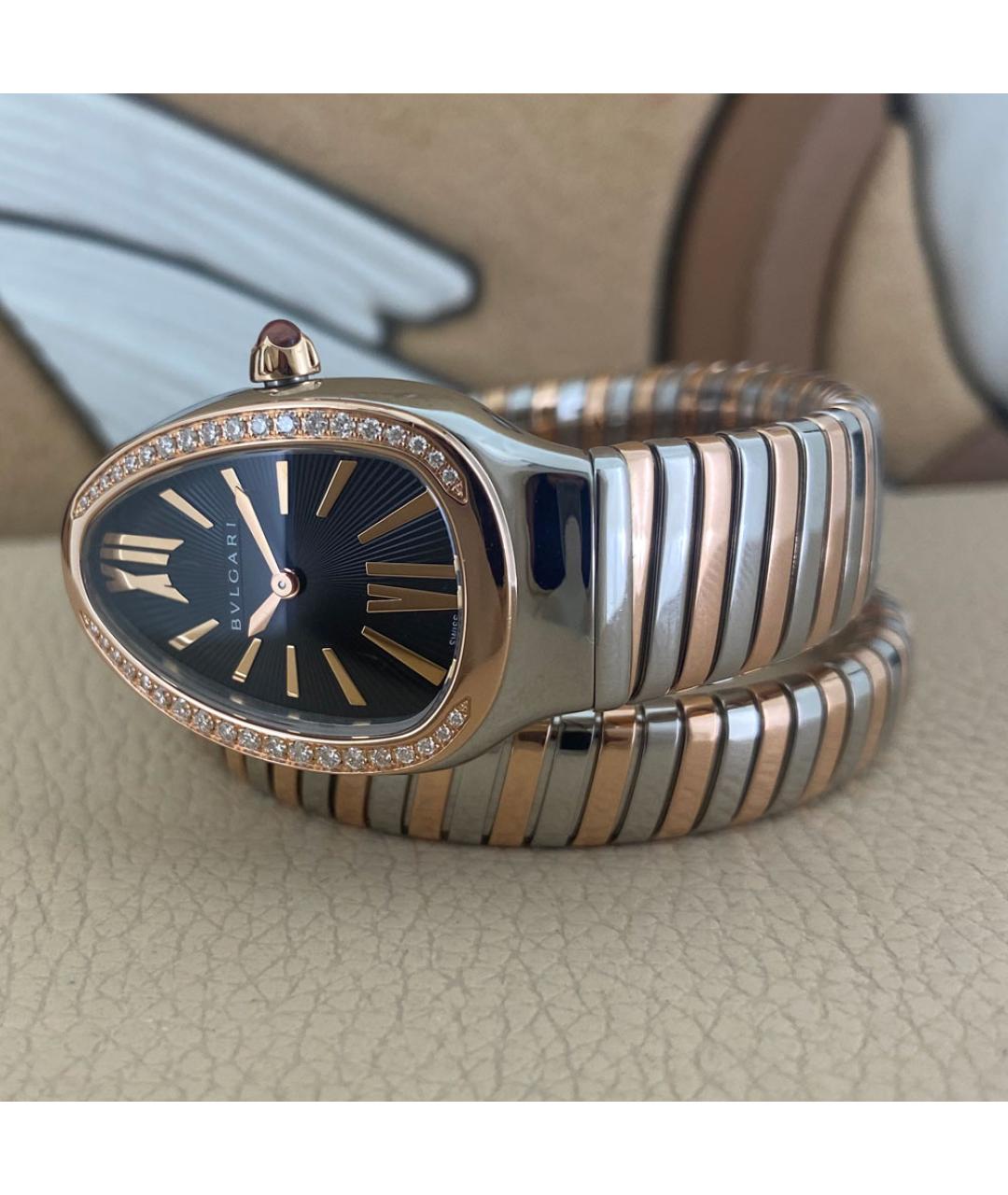 BVLGARI Черные часы из розового золота, фото 5