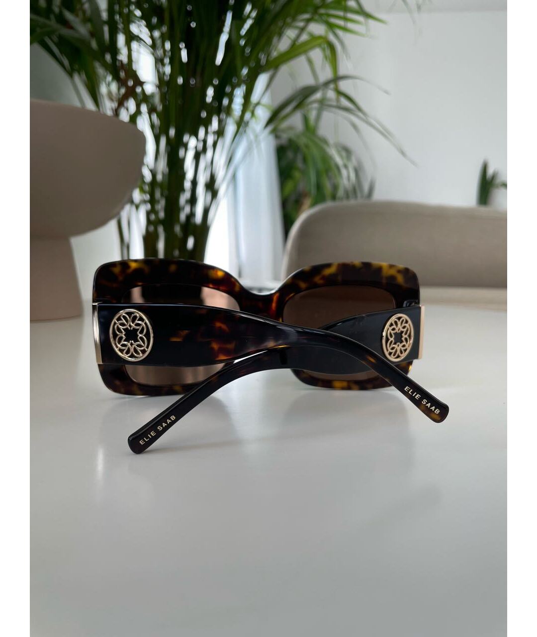 ELIE SAAB Коричневые пластиковые солнцезащитные очки, фото 2
