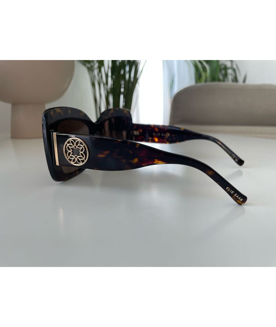 ELIE SAAB Коричневые пластиковые солнцезащитные очки, фото 5