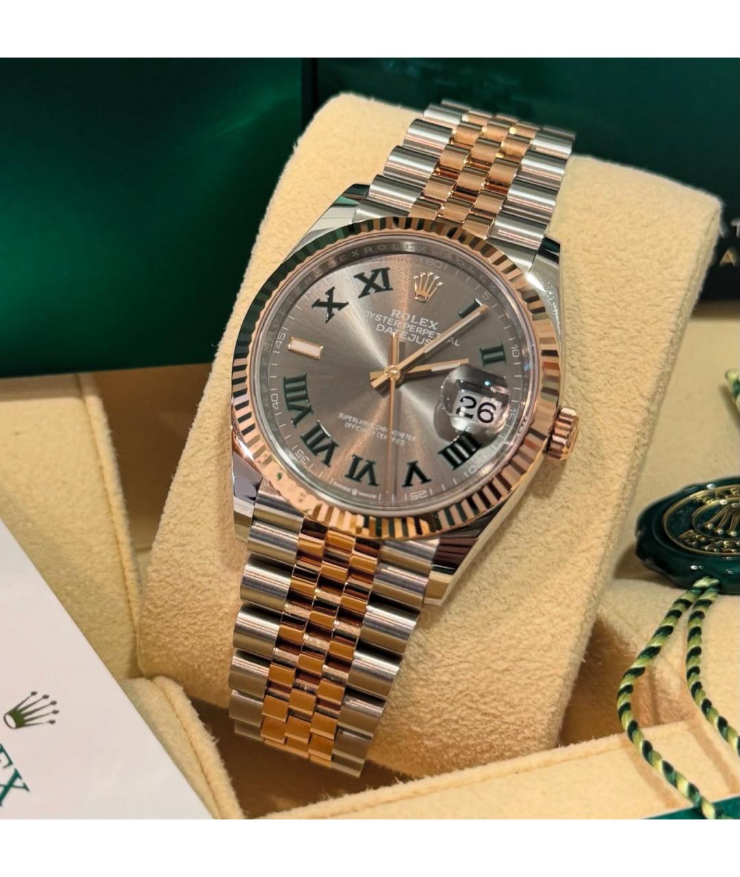ROLEX Серые часы из розового золота, фото 4