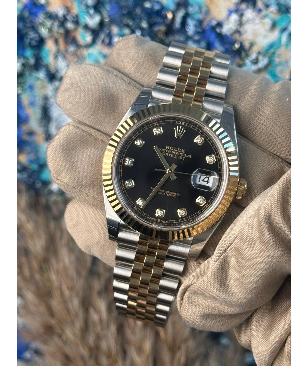 ROLEX Черные часы из желтого золота, фото 4