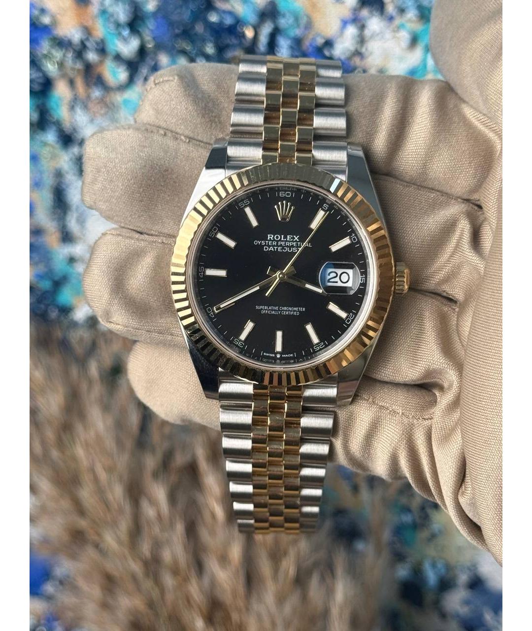ROLEX Черные часы из желтого золота, фото 4